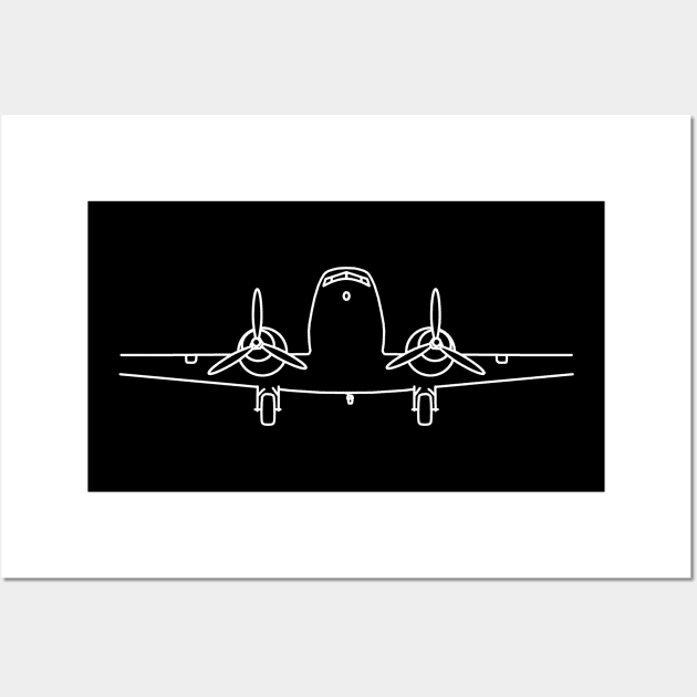 Classic Douglas DC-3 aircraft white outline graphic Wall Art by soitwouldseem